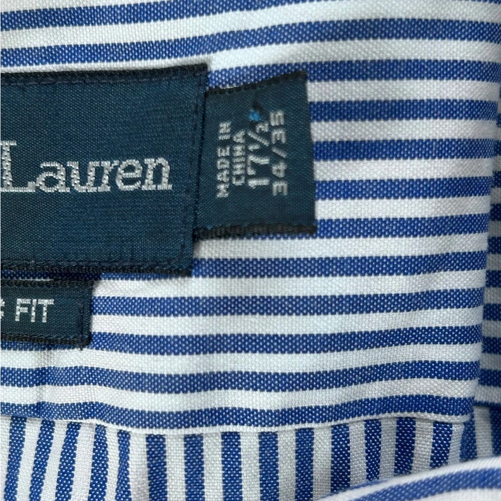 Ralph Lauren Blue White Pinstripe shirt 17 1/2-34/35 - Picture 2 of 2